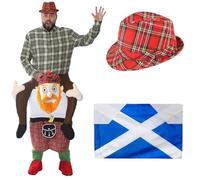 Costume écossais porteur pour homme - Tenue écossaise Pick Me Up Carry Me avec chapeau trilby tartan et drapeau de Saltire portable - Parfait pour Burns Night, enterrement de vie de garçon écossais
