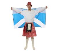 Costume écossais pour adulte - Kilt écossais rouge 4 pièces avec pochette de sport zippée en fausse fourrure, chapeau trilby, chaussettes de qualité et cape de drapeau portable - Fête de la