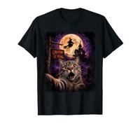Costume Effrayant de Chat Amusant pour Halloween sorcière Lune T-Shirt