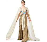 Costume Égyptien Parent Enfant pour Femme Cléopâtre Magnifique Robe Longue Style Antique en Velours Doré pour Soirée Déguisée Halloween Fête Fantôme(Beige, S)