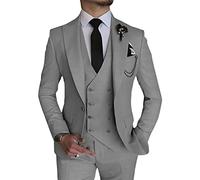 Costume élégant 3 pièces pour Homme Ensemble de Bal de Mariage à Double Boutonnage 1 Boucle Veste Gilet Pantalon Ensemble Formel (Gris Clair,TG)