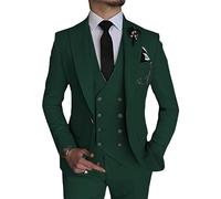 Costume élégant 3 pièces pour Homme Ensemble de Bal de Mariage à Double Boutonnage 1 Boucle Veste Gilet Pantalon Ensemble Formel (Vert foncé,Grand)