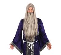 Costume Élégant De Gandalf Dumbledore Merlin Avec Perruque Grise Longue Et Barbe