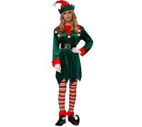 Costume Elfe de Noël Complet, Robe Verte avec Ceinture, Bonnet, Collants et Chaussures, Déguisement Festif pour Femme, Tenue de Lutin pour Carnaval et Fêtes n15