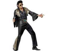 Smiffy's Costume Elvis noir et doré avec chemise, pantalon, cape et ceinture – Halloween