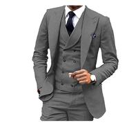 Costume en Lin 3 pièces, Blazer, Gilet et Pantalon, Smoking ajusté for garçons d'honneur, Robes de soirée élégantes, Style rétro avec col V pour Bal De Fin D'AnnéE, FêTe, Affaires, Mariage(Gray,M)