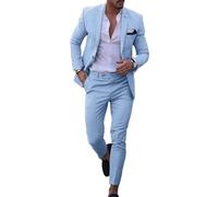 Costume en lin rétro pour hommes, 2 pièces, pour mariage à la plage, costumes de style seersucker pour hommes, tenue de mariage pour invités, smoking pour garçons d’honneur, bleu ciel, XL