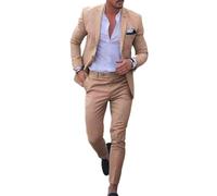 Costume en lin rétro pour hommes, 2 pièces, pour mariage à la plage, costumes de style seersucker pour hommes, tenue de mariage pour invités, smoking pour garçons d’honneur, caramel, XXL
