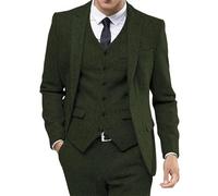 Costume en Tweed pour Homme, Motif Chevrons, Style Smoking, 3 pièces, Vert armée, Taille 5XL