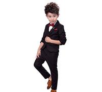 Costume Enfant 3 pcs Veste Gilet Pantalons Costume Garçon d'honneur pour Mariage Ensemble Costard Cérémonie Combinaison de Mariage Garçon 2-3 Ans Noir