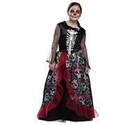Costume enfant - BOLAND - Robe longue squelette - Tissu en tulle - Noir Rouge Vert Blanc