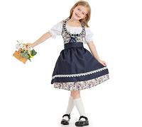 Costume Enfant Fille pour Oktoberfest - Dirndl Bavarois Élégant avec Jupe et Tablier 2 Pièces - Tenue Fête Bière, Halloween, Spectacle Folklorique - Taille 5-10 Ans
