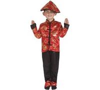 Costume enfant garçon en chinois noir, rouge et doré or 7/9 ans (x1) REF/55012- Ptit clown noir, rouge et doré or G