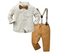 costume enfant garcon mariage hiver 0-7 ans rayures chemise à manches longues vetement bebe garçon gentleman haut pantalon avec bretelles ensembles loungewear garçon mode tenue 2 pieces (12-18 Mois)
