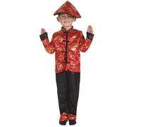 Costume enfant garçon - PTIT CLOWN - Chinois - Rouge/Noir/Doré - 5-6 ans - Pantalon, veste, chapeau 5-6 ans