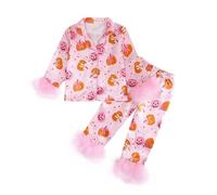 Costume Enfant Halloween Fille 1-10 Ans Quatre Saisons Ensembles De Pyjama Fille Imitation Soie Mignon Chic Festival ImpriméS Dessins AniméS Costume Pantalon à Manches Longues Fashion (18-24 Mois)