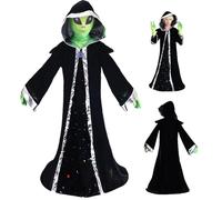 Costume Extraterrestre Kids Halloween La Tenue Extraterrestre Comprend Une Robe à Capuche, des Gants ＆ Masque, des Costumes d'halloween pour Les Enfants 7-9 Play de prétendus, Cosplay, Carnival ＆ Déc