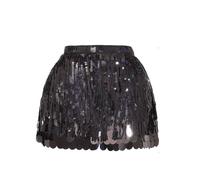 Costume Femme Carnaval Jupe À Paillettes Femme - Robe À Sequins Robe À Franges Scintillantes Serviette De Hanche À Sequins pour Danse du Ventre (Black One Size)