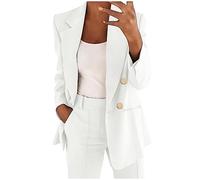 Costume Femme Élégant Curvy Blazer Manches Longues avec Boutons Encolure Revers Manteau de Bureau Mode Décontracté Affaires Grande Taille Automne Outwear Ol Carrière Tailleur Veste, Blanc, XXX-Large