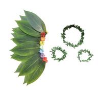Costume femme hawaïenne - robe sur le thème de l'île, robe d'impression exotique pour les feuilles, jupe légère, bracelet à bande florale pour la fête, vacances tropicales, festival d'été, og