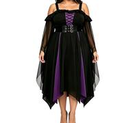 Costume Femme Magicienne, Robe Bleue avec Cape, Tenue Soirée Halloween