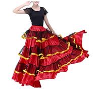 Costume Flamenco Robe de danse Jupe de corrida espagnole pour femmes Jupe longue Traditionnelle Jupe de danse Élégante Maxirobe Jupe plissée Jupe plissée Jupes plissées, M