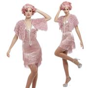 Costume Flapper Vintage Rose Poudré Années 20 Deluxe Great Gatsby Robe Fantaisie