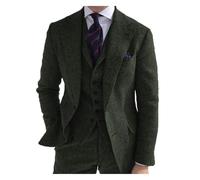 Costume for Hommes Formel 3 pièces Coupe ajustée châle Revers Tweed Smoking de Bal for Les garçons d'honneur Mariage (Blazer + Gilet + Pantalon)(Hunt Green,M)