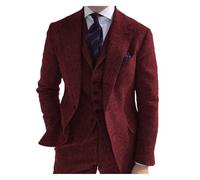 Costume for Hommes Formel 3 pièces Coupe ajustée châle Revers Tweed Smoking de Bal for Les garçons d'honneur Mariage (Blazer + Gilet + Pantalon)(Burgundy,S)