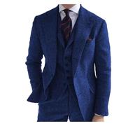 Costume for Hommes Formel 3 pièces Coupe ajustée châle Revers Tweed Smoking de Bal for Les garçons d'honneur Mariage (Blazer + Gilet + Pantalon)(Royal Blue,XS)