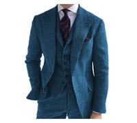 Costume for Hommes Formel 3 pièces Coupe ajustée châle Revers Tweed Smoking de Bal for Les garçons d'honneur Mariage (Blazer + Gilet + Pantalon)(Blue,L)