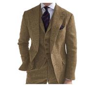 Costume for Hommes Formel 3 pièces Coupe ajustée châle Revers Tweed Smoking de Bal for Les garçons d'honneur Mariage (Blazer + Gilet + Pantalon)(Brown,XXXL)