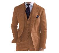 Costume for Hommes Formel 3 pièces Coupe ajustée châle Revers Tweed Smoking de Bal for Les garçons d'honneur Mariage (Blazer + Gilet + Pantalon)(Orange,S)