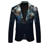 Costume formel à manches longues pour homme avec boutons à revers et imprimé Père Noël pour mariage, bal de fin d'année (4), noir foncé, M