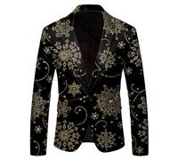 Costume formel pour homme avec bouton à revers imprimé flocon de neige Père Noël pour mariage, bal de fin d'année (5), doré, XXL