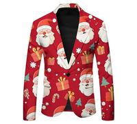 Costume formel pour homme avec imprimé Père Noël à manches longues et boutons à revers pour mariage, bal de fin d'année, (2), Rouge, XL