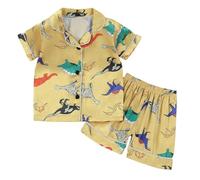 Costume Garcon Enfant 1-6 Ans Quatre Saisons Ensembles De Pyjama Enfant Garcon Mignon Imprimé Dinosaure Costume Short à Manches Courtes Fashion DéContracté Imitation Soie Maison (Yellow, 18-24 Mois)
