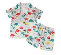 Costume Garcon Enfant Quatre Saisons 1-6 Ans Ensembles De Pyjama Garcon Chic Mignon Imprimé Dinosaure Costume Short à Manches Courtes DéContracté Fashion Imitation Soie Maison (White, 18-24 Mois)