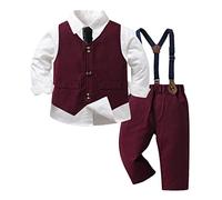 Costume Gentleman Bebe Garcon Ensembe Chemise Garcon Manche Longue Haut Tops + Gilet Bapteme + Pantalon À Bretelles Habits Tenue Vetement Enfant Garcon 1-7 Ans Mariage Cérémonie Habillé (C, 4-5 Years)