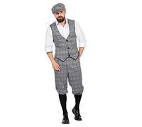 Costume Glencheck Peaky Blinders pour homme des années 20 Knickerbocker gilet noir et blanc casquette plate, taille : 52