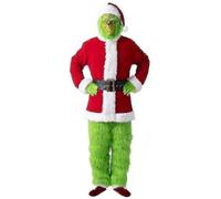 Costume Grinch pour Adultes 7 Pièces Tenue Grinch Père Noël Costume De Monstre Vert Halloween Noël avec Masque Et Chapeau De Père Noël Accessoires De Cosplay M