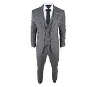 Costume Gris pour Homme Classique 3 pièces Carreaux Prince de Galles Coupe ajustée Vintage Mariage - Gris 58