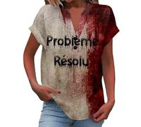 Costume Halloween Adulte Sanglant T Shirt Manche Courte éclaboussures de Sang Col en V Haut Imprimé Problème Sanglante Résolu Drôles Bloody Horreur Vêtements Cadeau Blood Chic Rétro Top