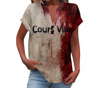 Costume Halloween Adulte Sanglant, T Shirt Manche Courte Femme éclaboussures de Sang Col en V Haut Imprimé Problème Sanglante Résolu Drôles Bloody Horreur Vêtements Cadeau Blood Chic Décontracté Top