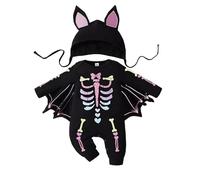 Costume Halloween Bébé Unisexe Garçon Fille Combinaisons en Coton Mignon Animé Chauve- Souris Vêtement Imprimé Citrouille Déguisement avec Chapeau D'oreille pour et