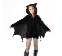 Costume Halloween de Chauve Souris pour Enfant Déguisement Chauve-souris Noir Cape Fille Garçon Combinaison de Halloween avec Chapeau en Polaire Automne et Hiver pour Jeux De Rôle et Fêtes (Black, XL)