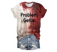 Costume Halloween Femme Imprimé Lettres- T-Shirts à Manches Courtes Col Rond Classiques Horreur Coupe Slim Sang Haut Chic Décontracté Confortable Bloody Top Polyvalent Carnaval Blood Streetwear