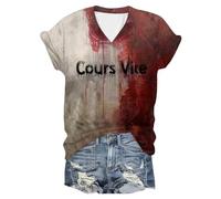 Costume Halloween Femme - Problème Résolu T Shirt Col V Deguisement Bloody Horror Tee Shirt Blood à Manches Courtes T-Shirts Vampire Déguisement Costume Zombie Probleme Resolu Tshirt Sang