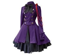 Costume Halloween Femme Robe Medievale Femme Vintage Manches Longues Lolita Dress Col Revers Ado Automne Hiver Deguisement Vampire Femme Robes Kawaii(Violet,XXL)