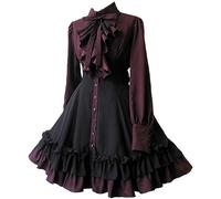 Costume Halloween Femme - Robe Reine Victorienne Vêtements Gothiques Kawaii Robe de Cocktail Adulte Pas Cher Vintage Imprimé Carnaval Cosplay